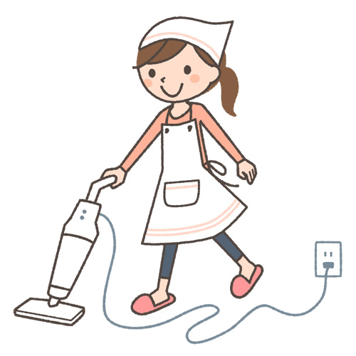 掃除機をかける主婦の無料イラスト