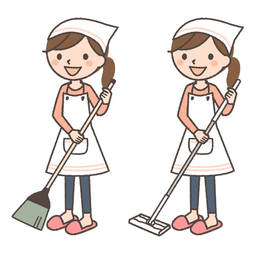 掃き掃除をする主婦の無料イラスト