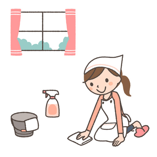 拭き掃除をする主婦の無料イラスト