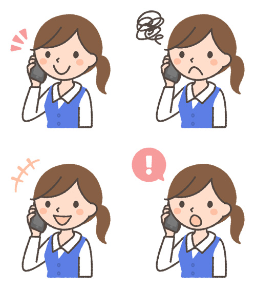 スマートフォンで通話する女性オペレーターのイラスト