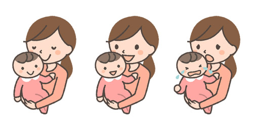 子どもを抱っこするママのイラスト