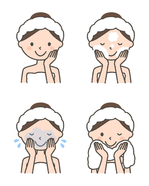 洗顔する女性のフリーイラスト