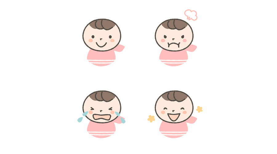 赤ちゃん（女の子）の表情イラスト「喜怒哀楽」
