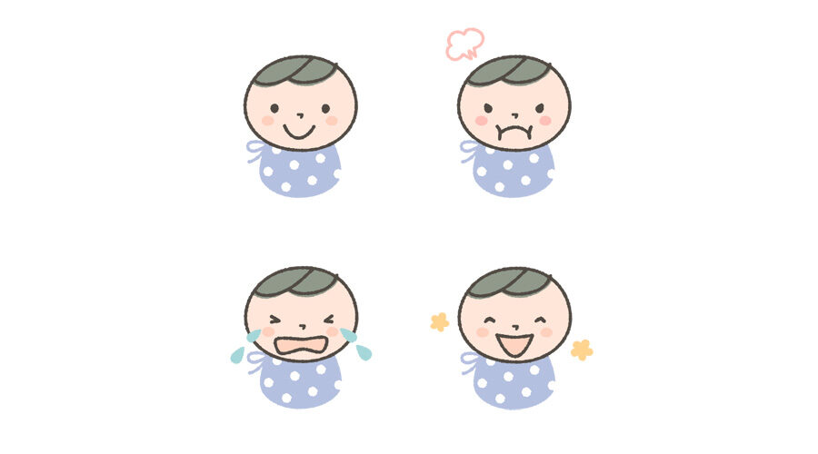 赤ちゃん（男の子）の表情イラスト「喜怒哀楽」