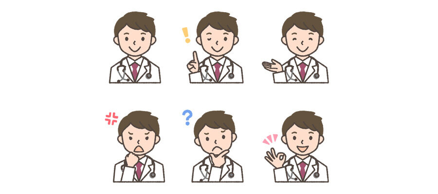 若い男性医師の表情イラスト6種