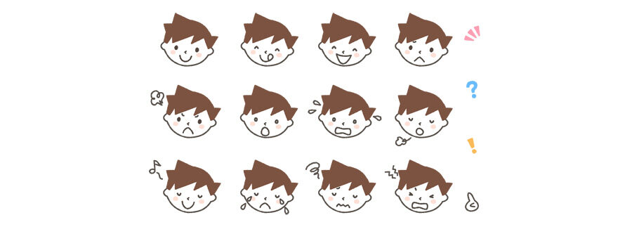 男の子の表情アイコンイラスト12種