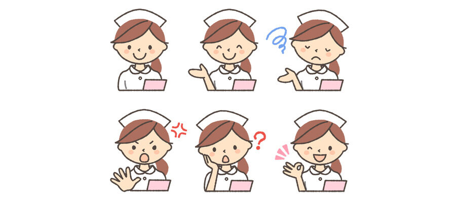 看護師（女性）の表情イラスト6種