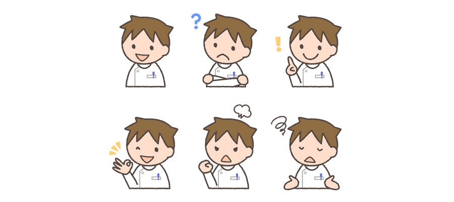 看護師（若い男性）の表情イラスト6種