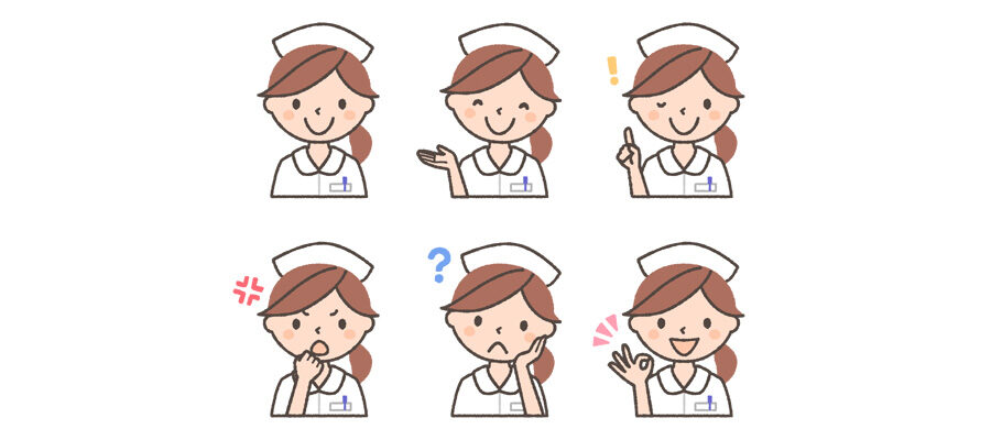女性看護師の表情イラスト6種