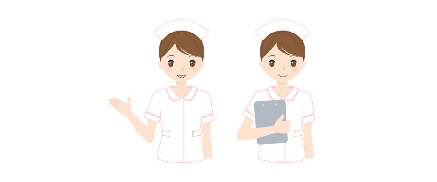 看護師（女性）のイラスト「案内する・バインダーを持つ」