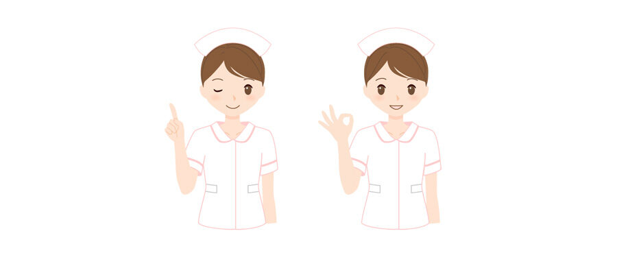 看護師（女性）のイラスト「人差し指を立てる・OKサインをする」