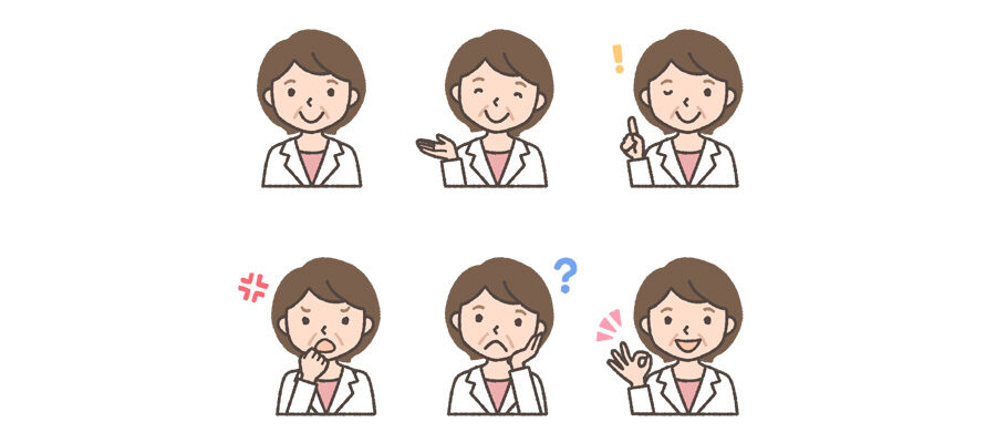 薬剤師（中年女性）の表情イラスト6種