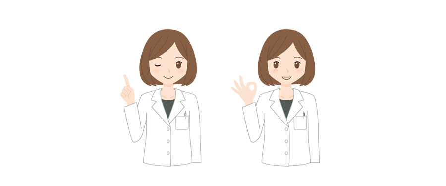 薬剤師（女性）のイラスト「人差し指を立てる・OKサインをする」