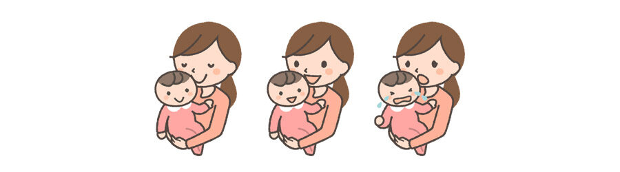 子どもを抱っこするママの表情イラスト3種